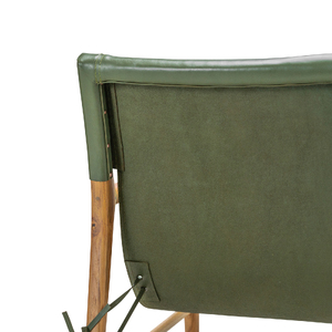 Norah Leather Sling Teakwood Armchair in Olive Green | L3 Home