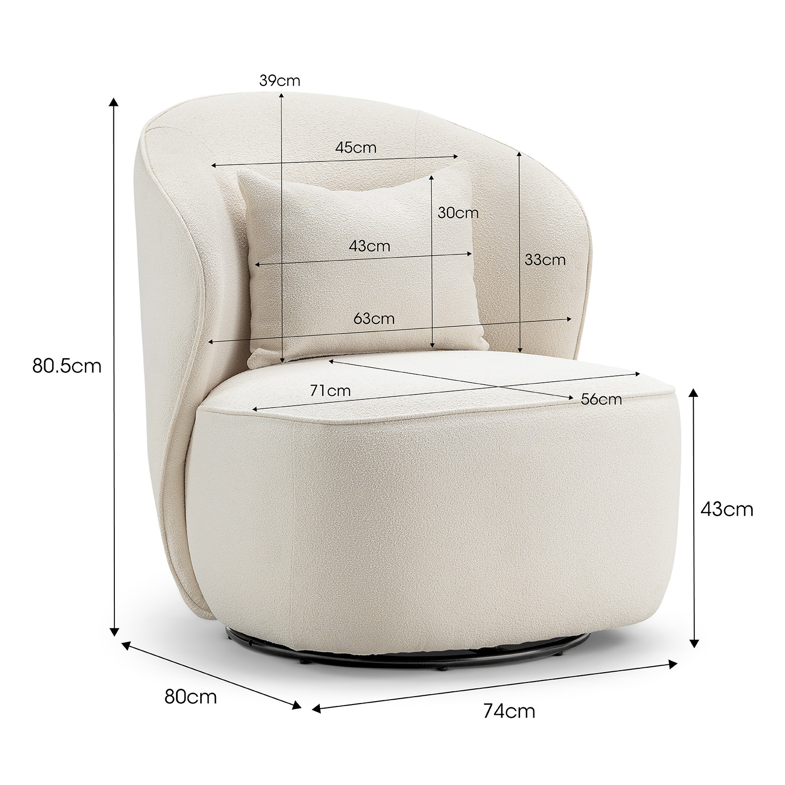 Zuri Swivel Lounge Chair in Bouclé Cream L3 Home