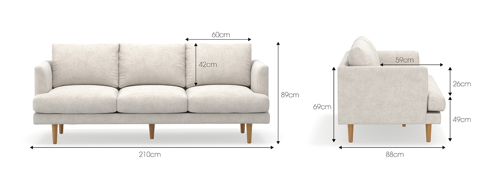 3 seater sofa size discount