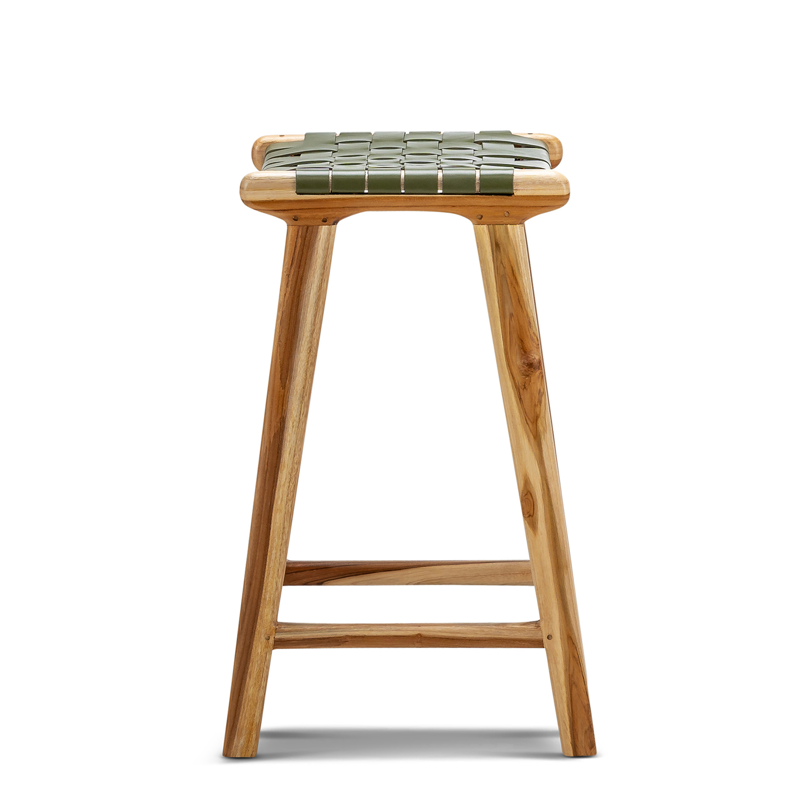 Lazie 66cm Leather Strapping Bar Stool, Olive Green Leather Bar Stools