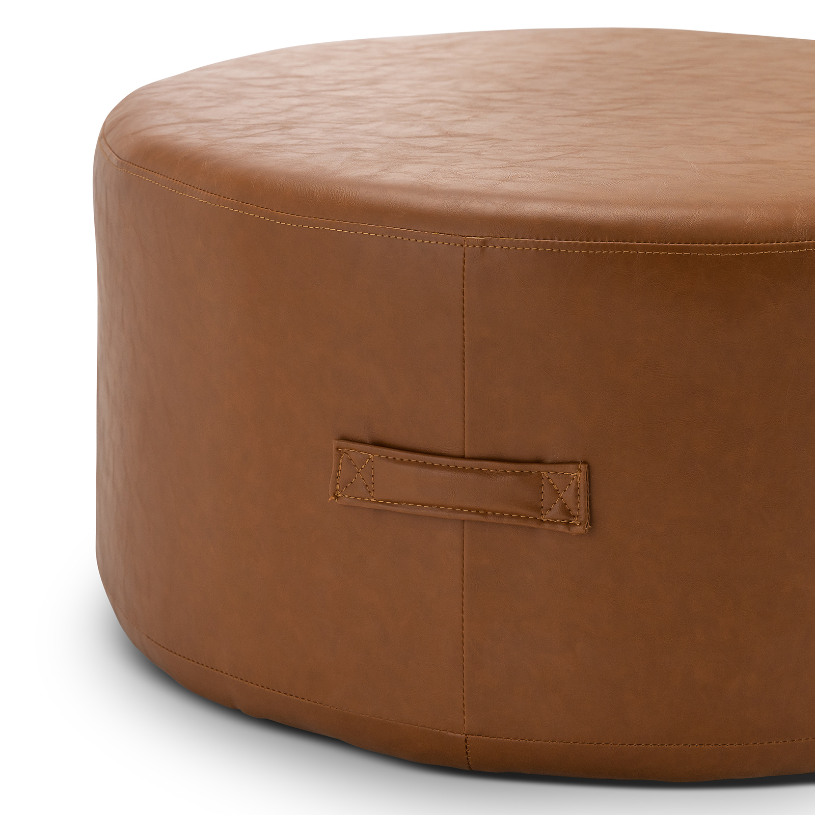 Halle Medium Round Ottoman in Whiskey Tan | L3 Home