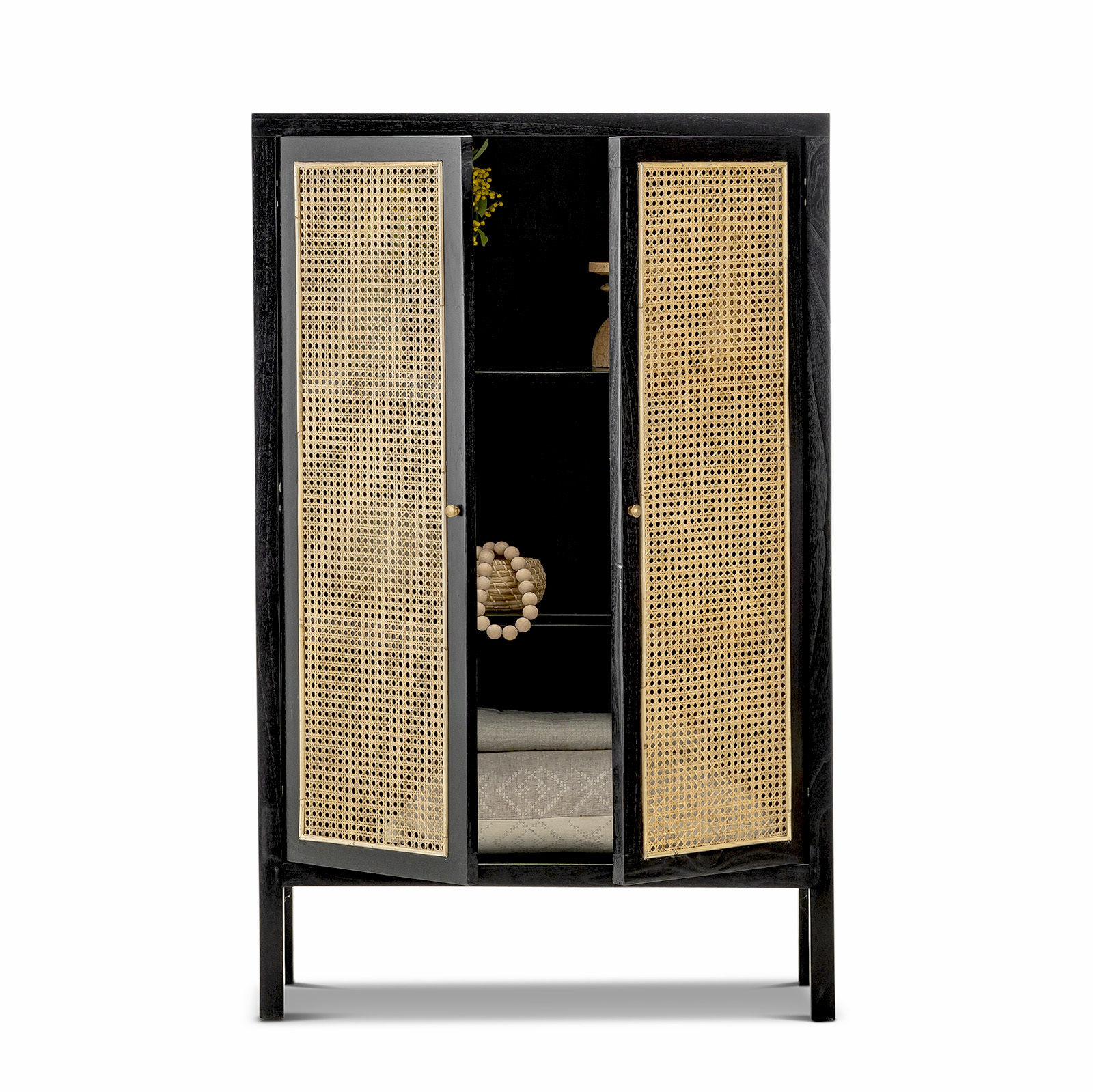 Black Rattan 2 Door Storage Cabinet Handmade Woven Cane ...