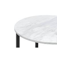 Ellie Marble Round Side Table, White & Black - Eastern Warehouse