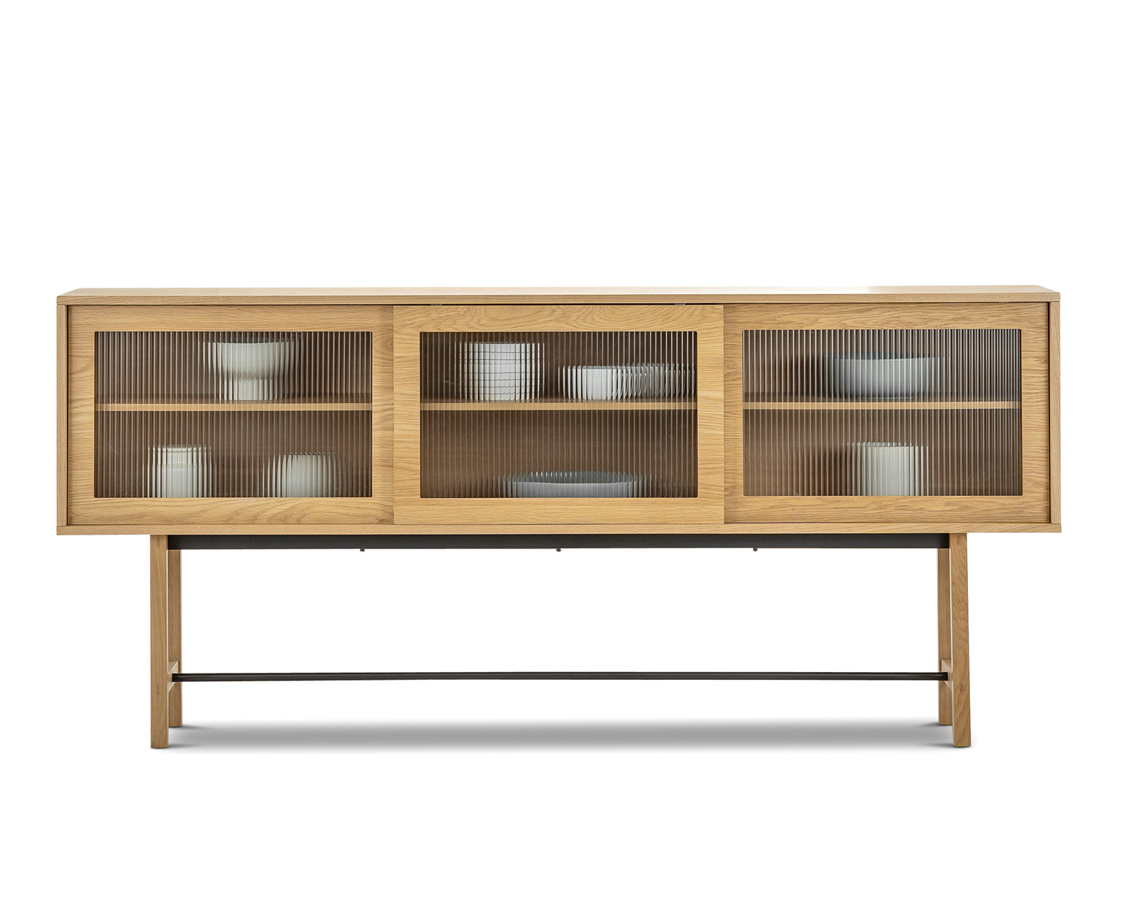 Arae Fluted Glass 3 Door Sideboard In Natural Oak L3 Home