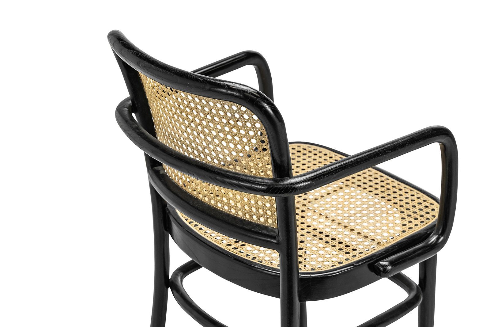 Black & Natural Cane Dining Arm Chair in Solid Teak Bentwood Woven