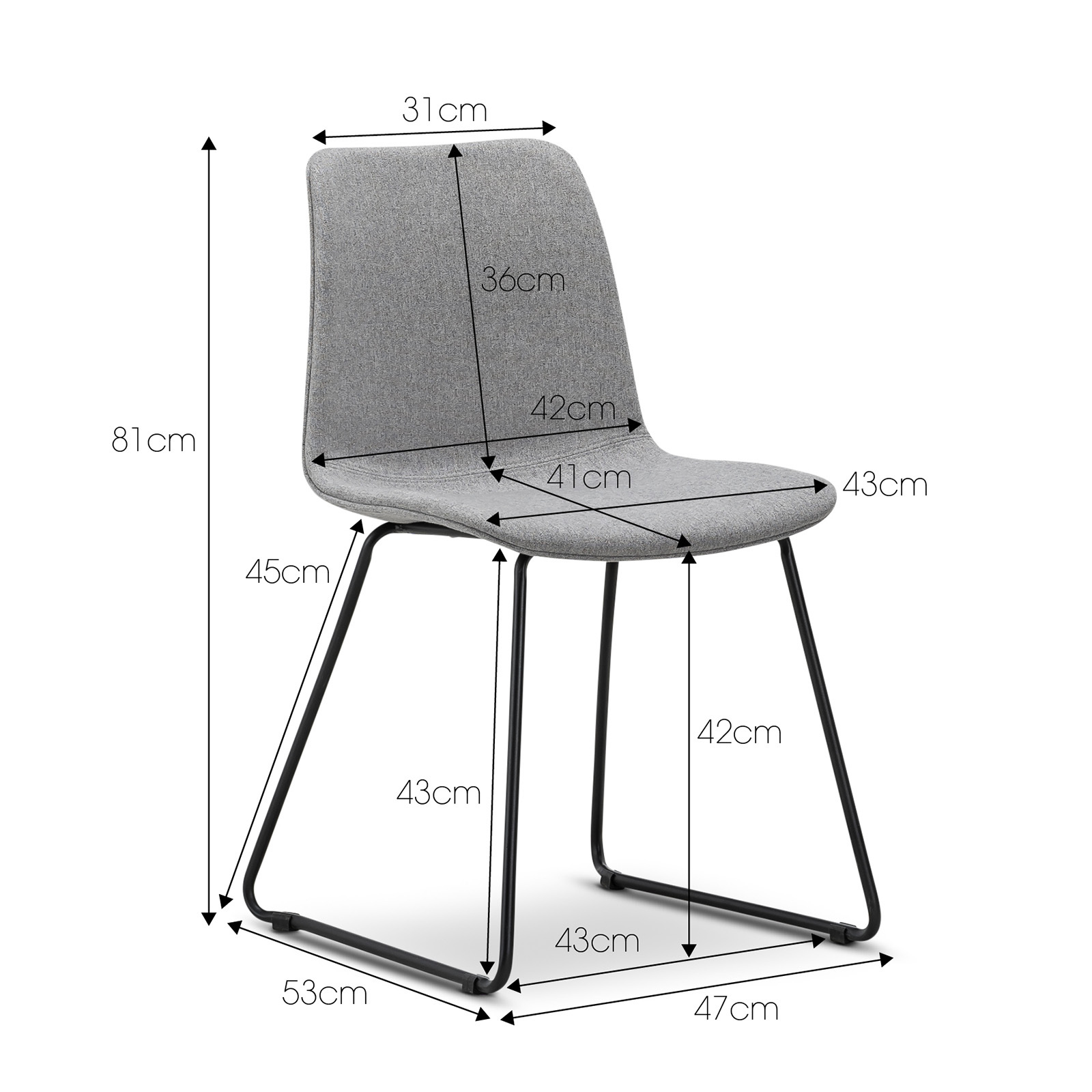 Sadel Fabric Dining Chair Grey Set Of 2