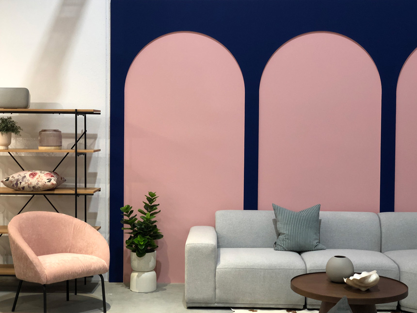 L3 Home Studio Furniture behind Blue Pink Wall