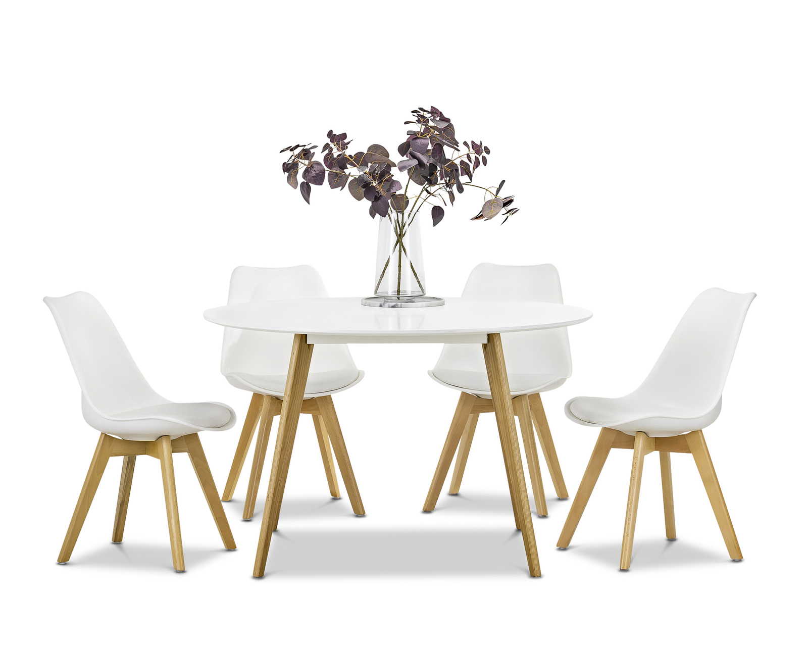 Round 120cm Dining Table With 6x Padded, White Round Dining Table 6 Chairs