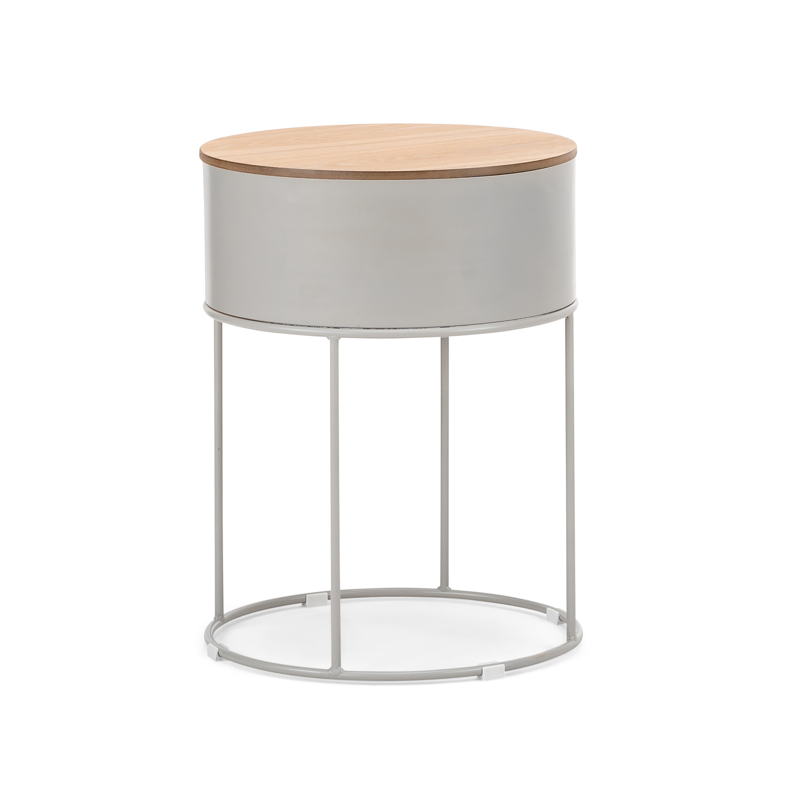 Nyah Round Storage Side Table in Dove Grey & Natural L3 Home