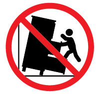Illustration showing a child pushing against an unstable dresser, tipping over