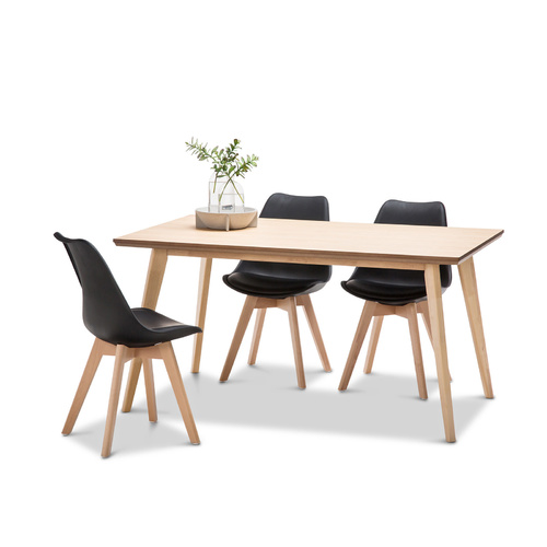 Bruno 7 Piece Dining Set with 6 Replica Black Padded Eames Chairs
