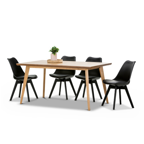 Bruno 7 Piece Dining Set with 6 Replica All Black Padded Eames Chairs