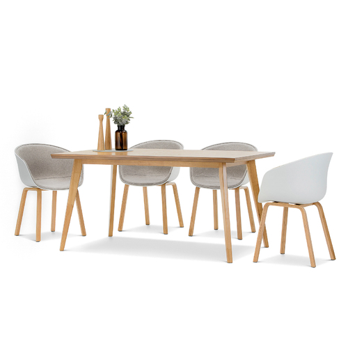 Bruno 7 Piece Dining Set with 6 Replica White Greige Hay Scoop Chairs