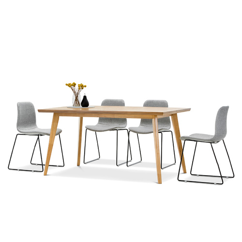 Bruno 5 Piece Dining Set with 4 Grey Sadel Fabric Chairs