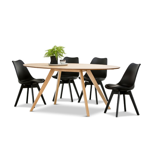 Carol 5 Piece Dining Set with 4 Replica All Black Padded Eames Chairs