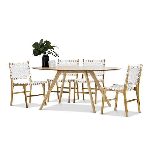 Carol 5 Piece Dining Set with 4 White Lazie Leather Strapping Chairs