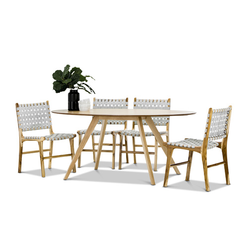 Carol 5 Piece Dining Set with 4 Grey Lazie Leather Strapping Chairs