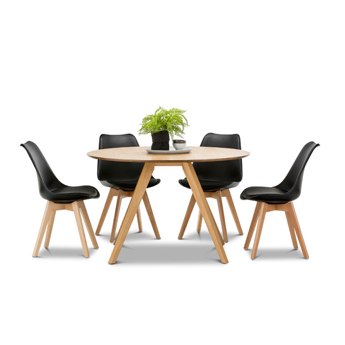 Milari 7 Piece Round Dining Set with 6 Replica Black Padded Eames Chairs