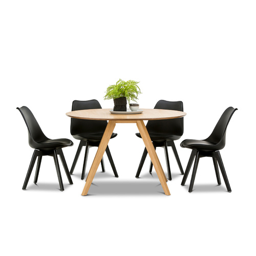 Milari 7 Piece Round Dining Set with 6 Replica All Black Padded Eames Chairs