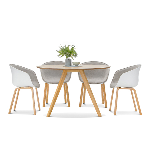 Milari 7 Piece Round Dining Set with 6 Replica White Greige Hay Scoop Chairs