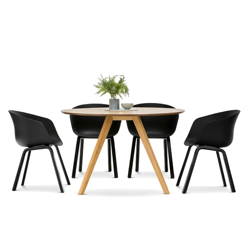 Milari 7 Piece Round Dining Set with 6 Replica Black Hay Scoop Chairs