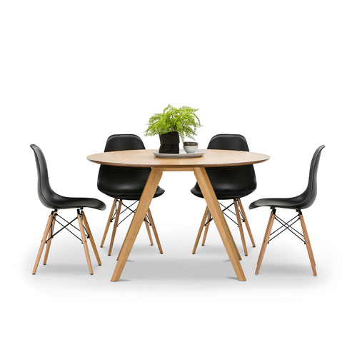 Milari  5 Piece Round Dining Set with 4 Replica Black Eames Chairs
