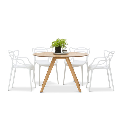 Milari 5 Piece Round Dining Set with 4 Replica White Philippe Starck Masters Chairs