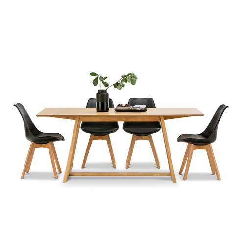 Manhattan 7 Piece Dining Set with 6 Replica Black Padded Eames Chairs