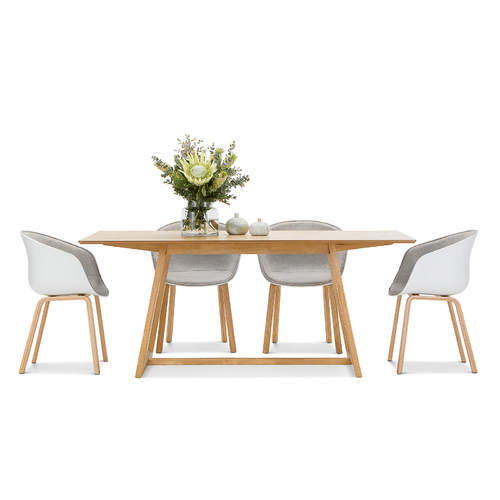 Manhattan 5 Piece Dining Set with 4 Replica White Greige Hay Scoop Chairs