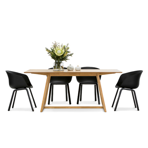 Manhattan 7 Piece Dining Set with 6 Replica Black Hay Scoop Chairs