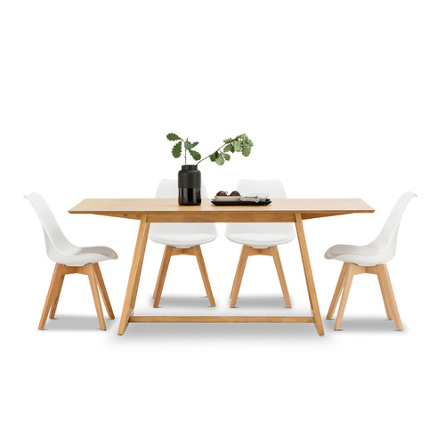Manhattan 5 Piece Dining Set with 4 Replica White Padded Eames Chairs
