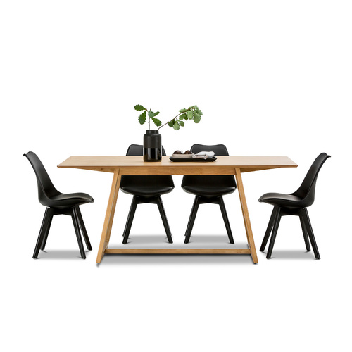 Manhattan 5 Piece Dining Set with 4 Replica All Black Padded Eames Chairs