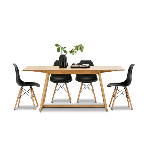 Manhattan 7 Piece Dining Set with 6 Replica Black Eames Chairs