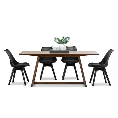 Manhattan 5 Piece Dining Set with 4 Replica All Black Padded Eames Chairs, Walnut