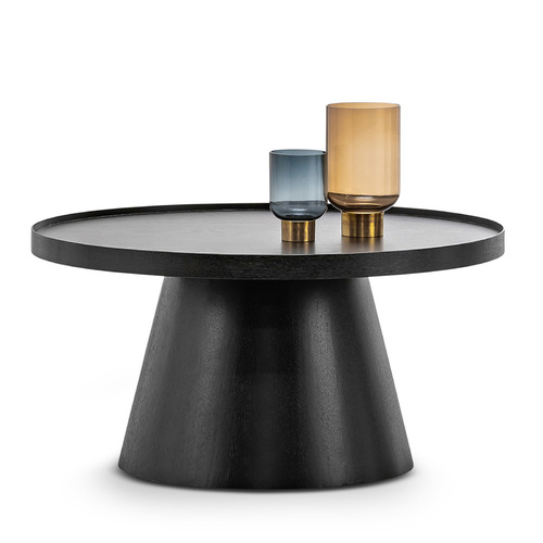 Adan Round Coffee Table, Black Oak