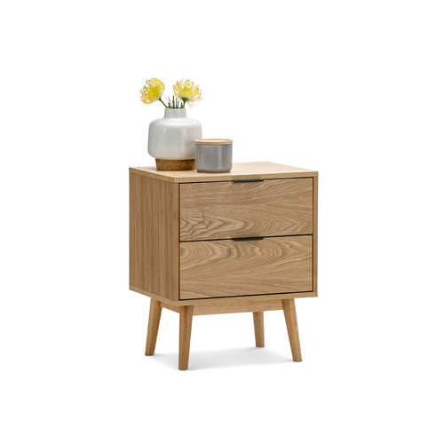 Stella 2 Drawer Bedside Table, Natural Oak