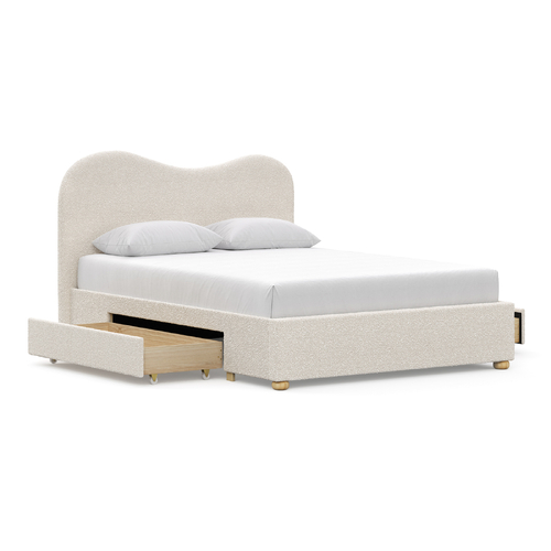 Aira Queen 2 Drawer Storage Bed Frame, Cream Boucle