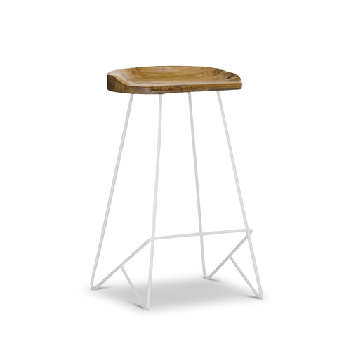 Neato 66cm Teak Wood Iron Bar Stool, White