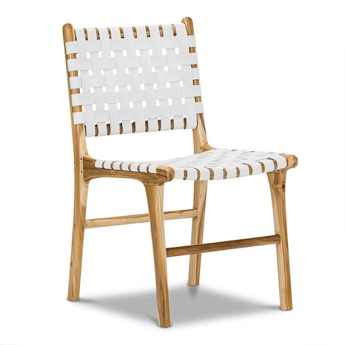 Lazie Leather Strapping Dining Chair, White (Set of 2)