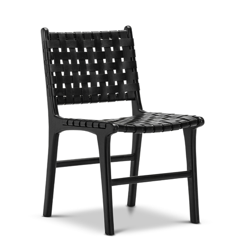 Lazie Leather Strapping Dining Chair, Black (Set of 2)