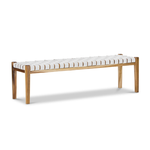 Lazie Leather Strapping Bench, Teak & White