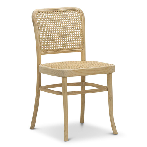 Prague Solid Teak Bentwood Cane Dining Side Chair, Natural (Set of 2)