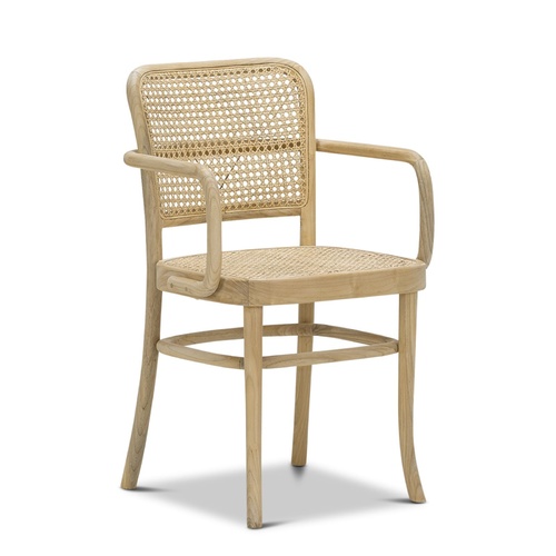 Prague Solid Teak Bentwood Cane Dining Arm Chair, Natural