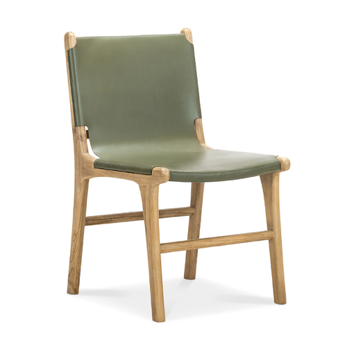Lazie Set of 2 Leather Sling Dining Chair, Olive Green
