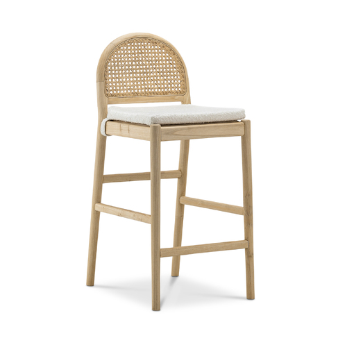 Estelle Rattan Arch 65cm Barstool, Cream Bouclé & Natural