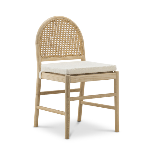 Estelle Set of 2 Rattan Arch Dining Chair, Cream Boucle & Natural