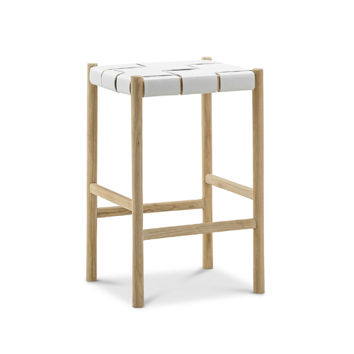 Wes 65cm Wide Leather Strap Barstool, White