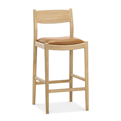 Calum Leather High Back Counter Barstool, Coco Tan