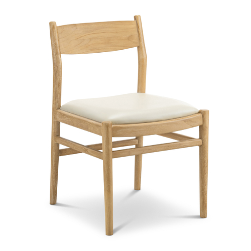 Calum Set of 2 Leather Dining Chairs, Teak & Ivory Cream