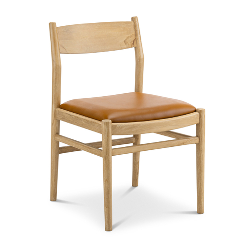 Calum Set of 2 Leather Dining Chairs, Teak & Coco Tan